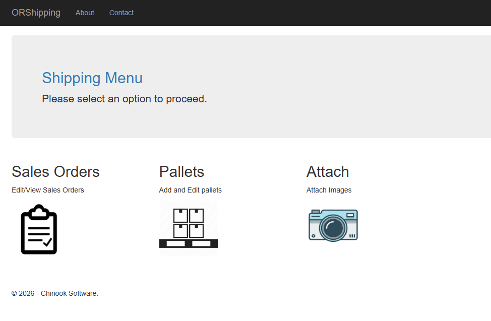 ORShipping portal shipping menu — Sales Orders, Pallets, and Attach Images